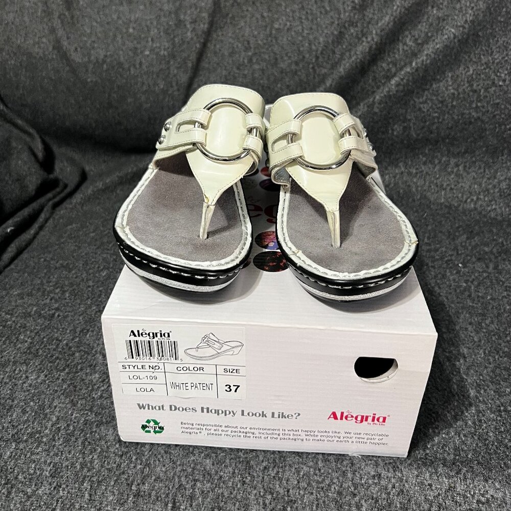 Alegria Lola White Sz 7/7.5 M EUR 37 Slide Sandals Adjustable Hook & Loop